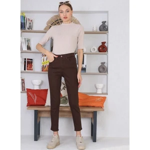 Lora Super Kahve Mom Boyfriend Kot Pantolon Yüksek Bel Esnek 2024