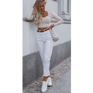 Lora Super Beyaz Mom Boyfriend Kot Pantolon Yüksek Bel Esnek 2024