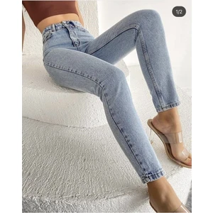 Jiona Yüksek Bel Mavi Mom Jeans Kar Yıkama Likralı Mom Jeans 2024