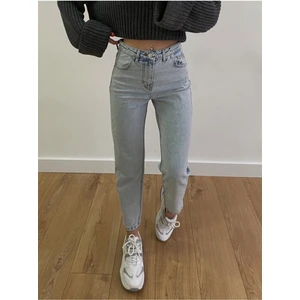 Julia Kadın Mavi Kar Yıkama Mom Boyfriend Yüksek Bel Kot Jeans Pantolon