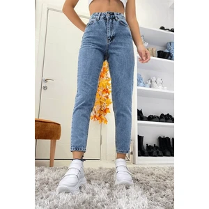 Kadın Mavi Kar Yıkamalı Likralı Mom Jeans 2024