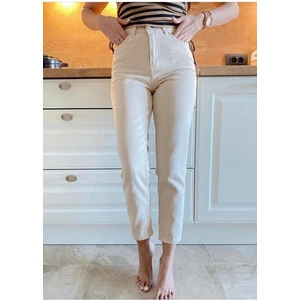 Kadın Yüksek Bel Bej Boyfriend Jeans Likralı Esnek Kot Pantolon 2024