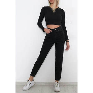 Yüksek Bel Siyah Mom Jeans Likralı Esnek Kot Pantolon ( 1 Beden Küçük Alın )