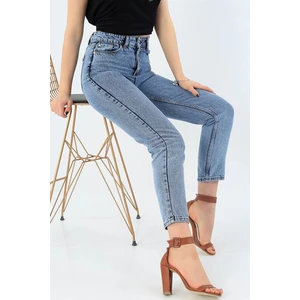 Roza Kar Mavi Mom Jean Yüksek Bel Detay Boyfriend Kot