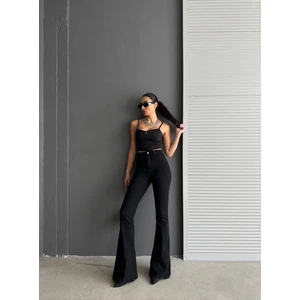 ByCukurovaFrango Leo Max  Julia 90's Solmayan Siyah Yüksek Bel Ispanyol Paça Comfort Likralı Jeans Pantolon