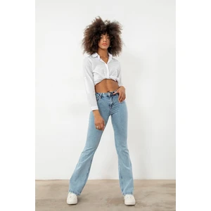 Benjamin Açık Kar Yıkama Ispanyol Paça Kot Pantolon Yüksek Bel Flare Jeans Toparlayıcı