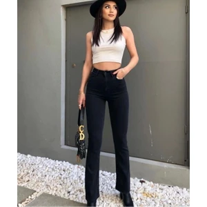 Zero Max Kadın Siyah Ispanyol Paça Jeans Likralı Esnek Kot Pantolon(Tam Kalıp)