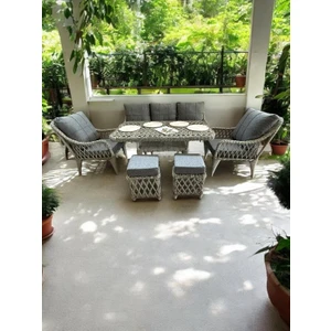 Nar Sokağı Alüminyum Örme Rattan 3’lü Oturma Grubu Bahçe ve Balkon Takımı