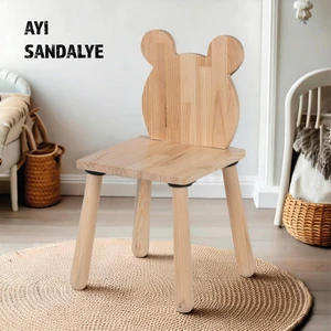 Joy Kids Toy Doğal Ahşap Çocuk Sandalye Ayı