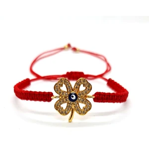 Pag Accessories Şans,bereket Simgesi Yonca,nazar Boncuğu Figürlü Zirkon Taşlı Altın Kaplama Makrome Örgü Ip Bileklik