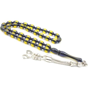 Beyzi Kesim Sarı Lacivert Sürmeli Toz Kehribar Tesbih 002
