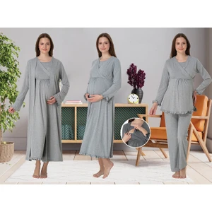 Dvina Effortt Lohusa 4'lü Set - Sabahlık/pijama Takımı/gecelik Gri - 4046