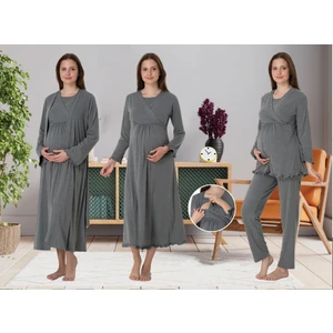 Dvina Effortt Lohusa 4'lü Set - Sabahlık/pijama Takımı/gecelik Füme - 4046
