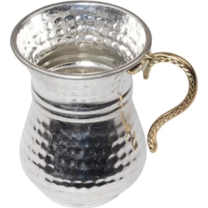 Bakır El Dövmesi Kulplu Ayran Su Meşrubat Bardağı 9.5 cm Gümüş Renk