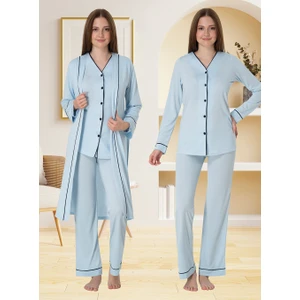 Lohusa Sabahlıklı Pijama Takımı Mavi - 5074