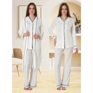Lohusa Sabahlıklı Pijama Takımı Ekru - 5074