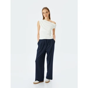 Kayık Yaka Drapeli Kolsuz Slim Fit Bluz