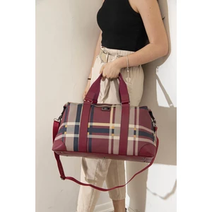 Silver Polo Kadın Seyahat Çantası Ekose Bordo NV873