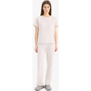 Regular Fit Pijama Takımı Kısa Kollu Pijama Üstü Esnek Belli Uzun Pijama Altı-Fall in Love E5820AX25SP
