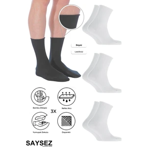 Bambu Erkek Lastiksiz Soket Dikişsiz Premium Çorap 3'lü Paket / Iz Bırakmaz / Sıkmayan Çorap