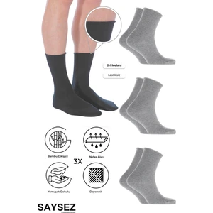 Bambu Erkek Lastiksiz Soket Dikişsiz Premium Çorap 3'lü Paket / Iz Bırakmaz / Sıkmayan Çorap