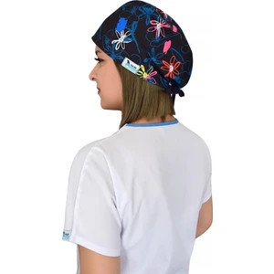 Nur Ortopedi Unisex Lacivert Çiçekli Desenli Cerrahi Bone Doktor Hemşire Saç Bone