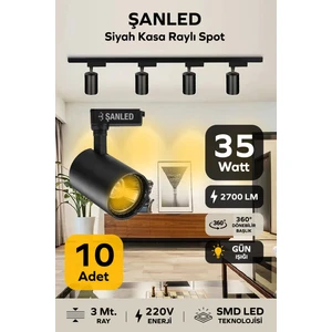 Siyah Kasa Gün Işığı 35W Raylı Spot / 10 Adet + 3 Metre Ray