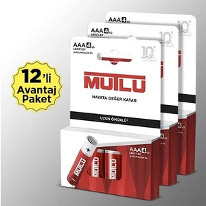 MUTLU Alkalin AAA İnce Kalem Pil, 1,5 V LR03 , 12’li paket