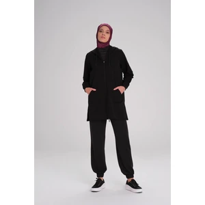 Yumuşak Dokulu Kapüşonlu Fermuarlı Siyah Basic Günlük Sweatshirt Act-15