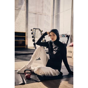 Active Uzun Kollu Bisiklet Yaka Siyah Tesettür Antrenman Tişörtü Act-8