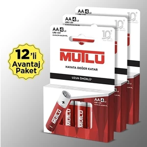 MUTLU Alkalin AA Kalem Pil, 1,5 V LR06, 12’li paket