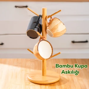 Bmb-110 Tezgah Üstü Bambu Kupa Fincan Bardak Askı Standı Organizer