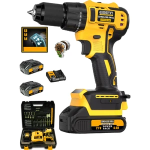 Alman Teknoloji E-013 Kömürsüz Motor 21 V 4 Ah Çift Akülü Seri Vidalama Matkap + 84 Pcs Yardımcı Set