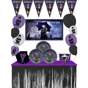 Wednesday Addams  Metalize Masa Etekli Afişli Doğum Günü Parti Malzemeleri Süsleri Seti