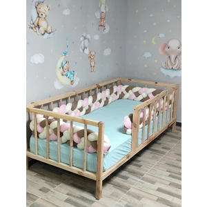 Lucky Kids 360 cm Örgü Korumalık Kahverengi-Tozpembe-Beyaz 4'lü Örgü / 60 x 120 Anne Yanı - Park Beşik Koruyucu