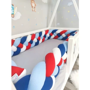 Lucky Kids 190 cm Örgü Korumalık Lacivert-Bebemavi-Kırmızı-Beyaz 4'lü Örgü Beşik Koruyucu