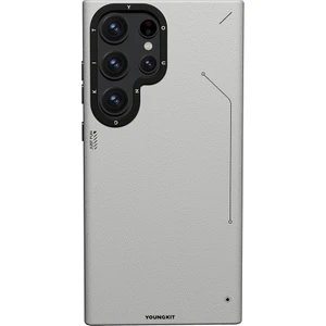 Galaxy S23 Ultra Kılıf Magsafe Uyumlu Mat Deri Desenli Youngkit Tech Fashion Kapak Gümüş
