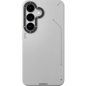 Galaxy S25 Kılıf Magsafe Uyumlu Mat Deri Desenli Youngkit Tech Fashion Serisi Kapak Gümüş