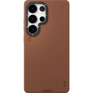Galaxy S25 Ultra Kılıf Magsafe Uyumlu Mat Deri Desenli Youngkit Tech Fashion Kapak Kahverengi