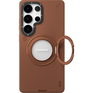 Galaxy S25 Ultra Kılıf Magsafe Uyumlu 360 Standlı Mat Deri Youngkit Tech Leather Kapak Kahverengi