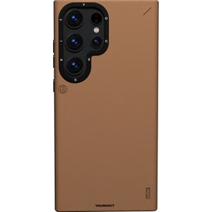 Galaxy S23 Ultra Kılıf Magsafe Uyumlu Mat Deri Desenli Youngkit Tech Fashion Kapak Kahverengi