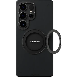 Galaxy S25 Ultra Kılıf Magsafe Uyumlu 360 Standlı Mat Deri Youngkit Tech Leather Kapak Siyah