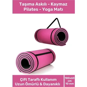 Taşıma Askılı Konfor Modeli Çift Taraflı Kaymaz Yoga Meditasyon Minderi Pembe Siyah Mat