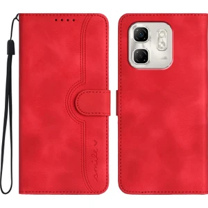 Infinix Hot 50I / Smart 9 Kırmızı Için Kalp Desenli Pu Kılıf (Yurt Dışından)