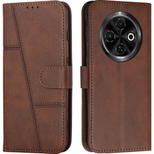 Tecno Spark 30C Kahverengi Için Dikişli Buzağı Telefon Kılıfı (Yurt Dışından)