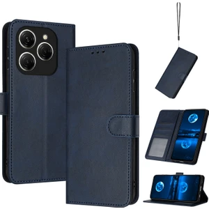 Tecno Spark 20 Pro 5g Koyu Mavi Için Buzağı Dokulu Deri Kılıf (Yurt Dışından)
