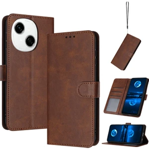 Tecno Spark Go 1 Kahverengi Için Buzağı Dokulu Deri Kılıf (Yurt Dışından)