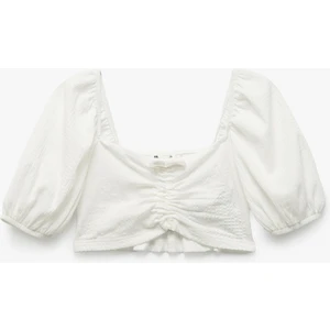 Kare Yaka Gipe Detaylı Balon Kollu Crop Bluz