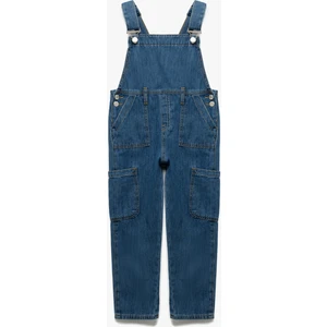 Pamuklu Kare Yaka Ayarlanabilir Askılı Uzun Denim Tulum