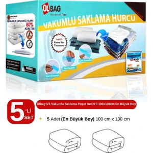 Vakumlu Saklama Poşet Seti 5’li 100X130CM (En Büyük Boy) Yorgan ve Döşek Vakumlu Hurç
